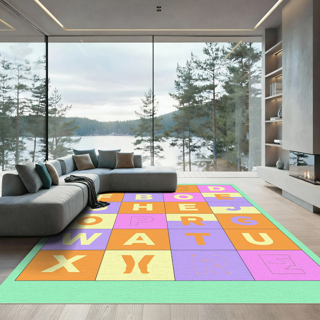 Retro Alphabet Grid Color Block Rug