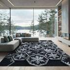 Monochromatic Hexagonal Frozen Snowflake Art Rug