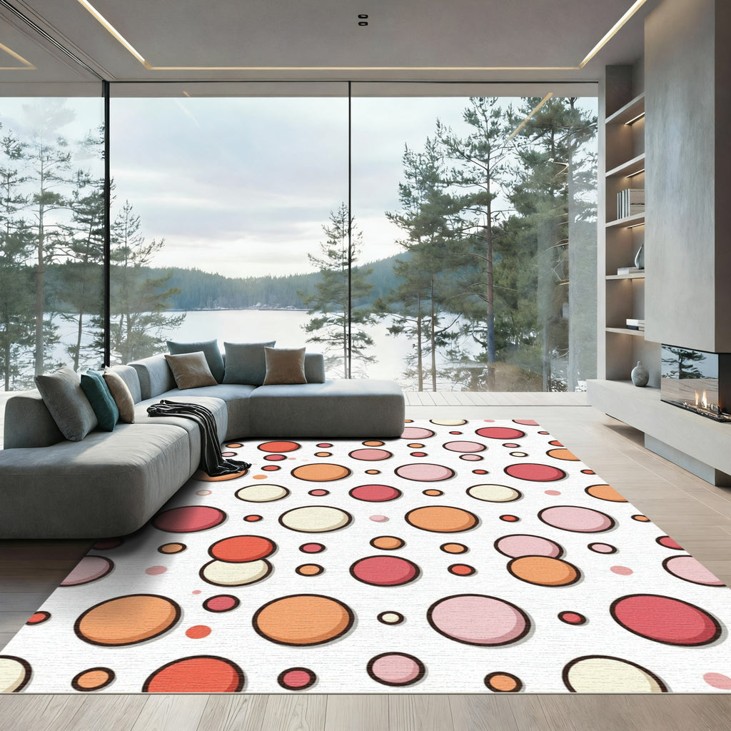 Playful Coral Pink Bubble Collage Rug