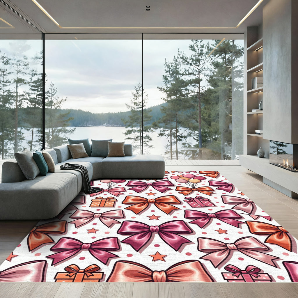 Charming Pink Bows and Polka Dots Rug