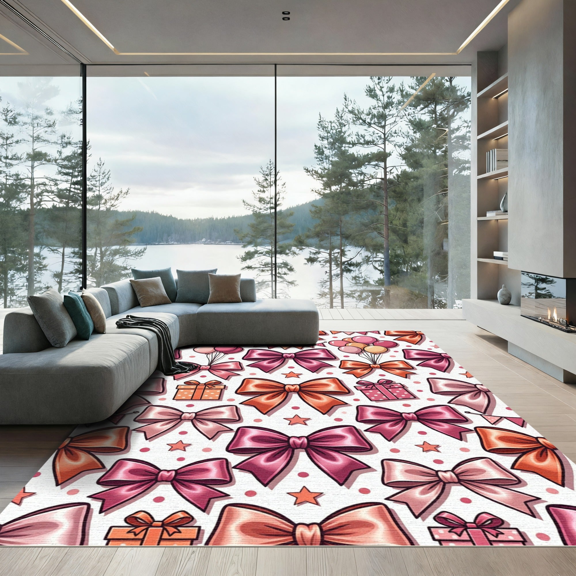 Charming Pink Bows and Polka Dots Rug
