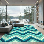 Abstract Teal Chevron Sea Wave Rug