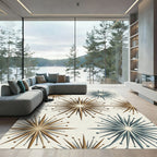 Brown Blue Starburst Mid Century Modern Rug