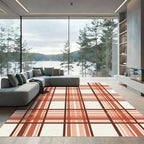 Terracotta Tan Plaid Squared Overlay Rug