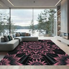 Pink Black Radiant Floral Mandala Rug