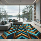 Geometric Teal and Amber Chevron Rug