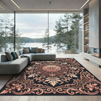 Ornate Rose Gold Floral Scrollwork Rug