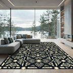 Ornate Beige Black Geometric Star Medallion Rug