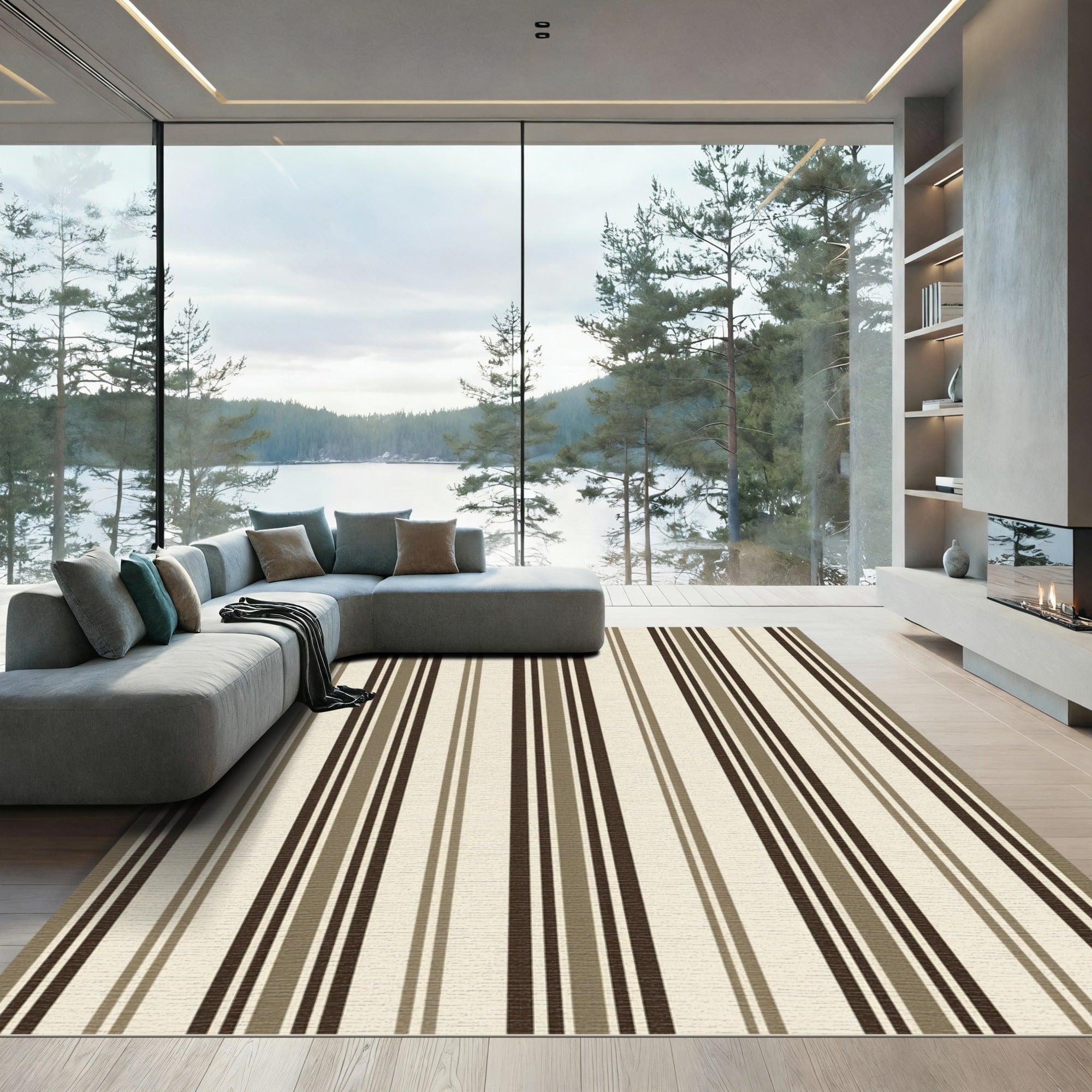 Earthy Brown Vertical Stripe Rug