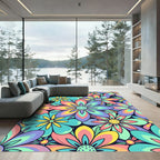 Vibrant Retro Multi Color Floral Garden Rug