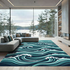 Dynamic Teal Ocean Wave Swirl Rug