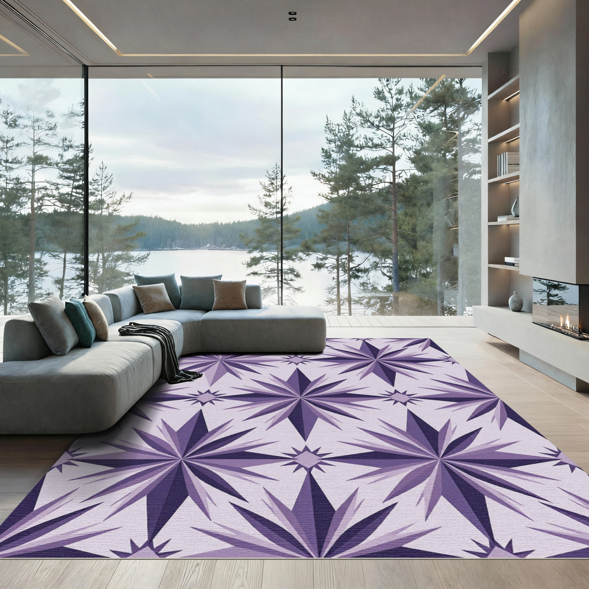Modern Purple Starry Geometric Symmetry Rug