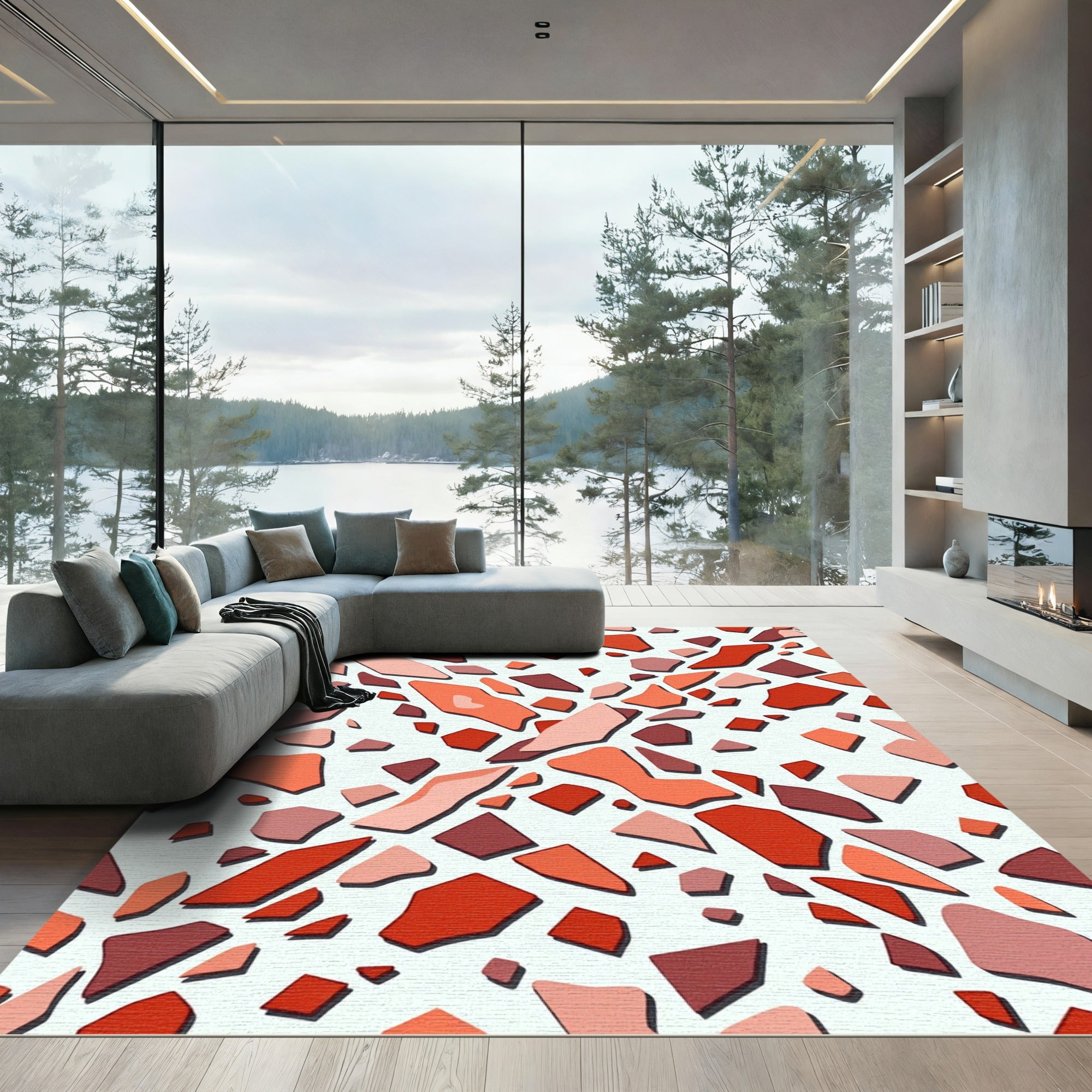 Abstract Terracotta Terrazzo Geometric Fragments Rug