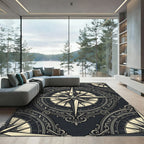 Ornate Nautical Compass Star Black Cream Rug