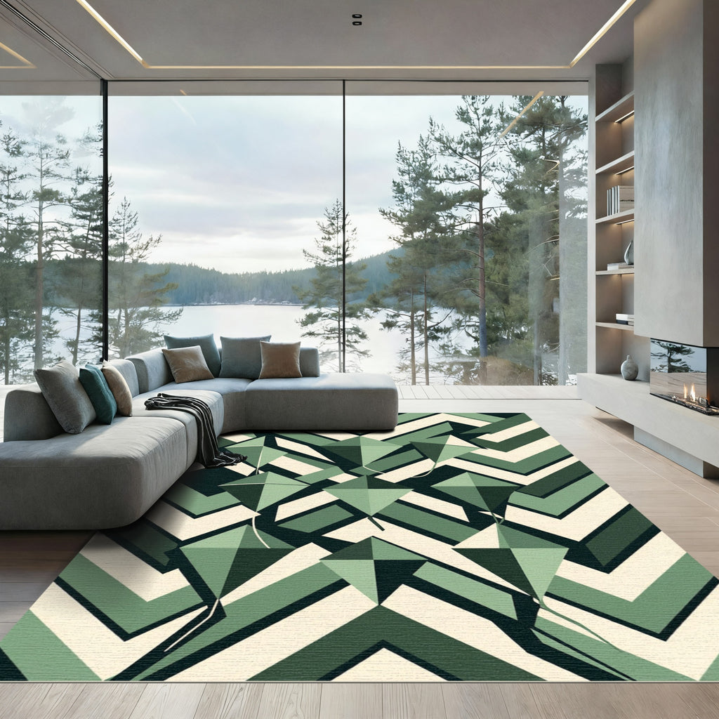 Sage Geometric Kite Chevron Area Rug