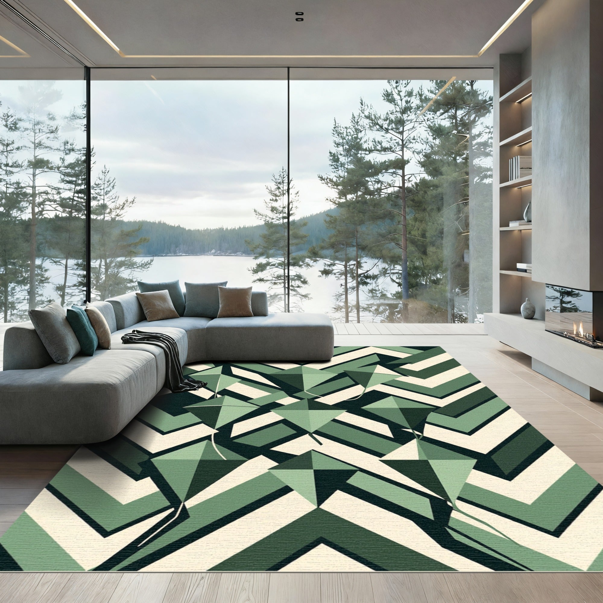 Sage Geometric Kite Chevron Area Rug