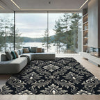 Elegant Black and Silver Damask Rug