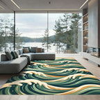 Vintage Teal Coastal Wave Rug