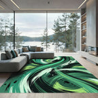 Emerald Swirls Abstract Brushstrokes Rug