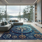 Celestial Nautical Compass Gold Blue Rug