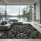 Monochromatic Ornate Floral Scroll Rug