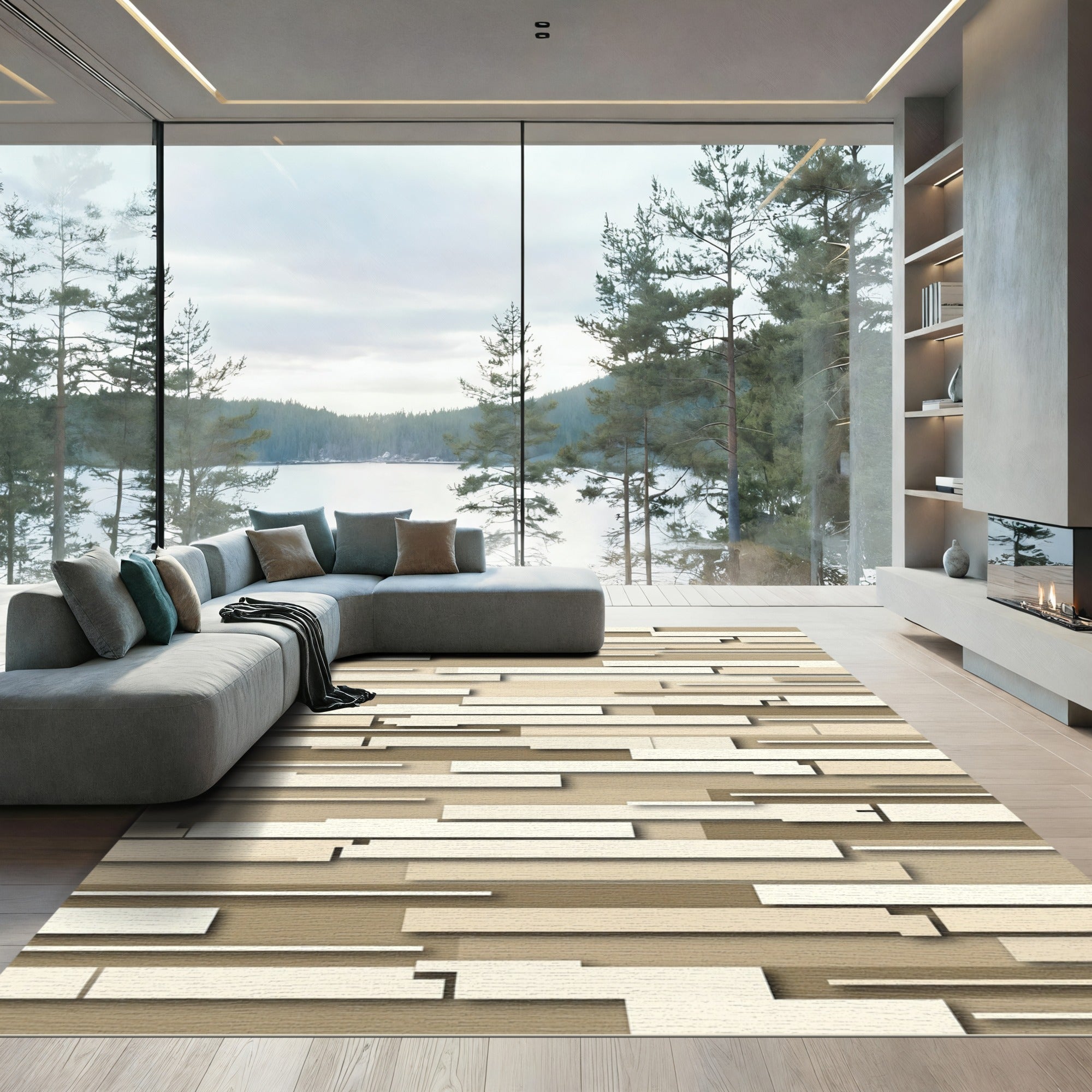 Earthy Tones Horizontal Stacked Stripes Rug