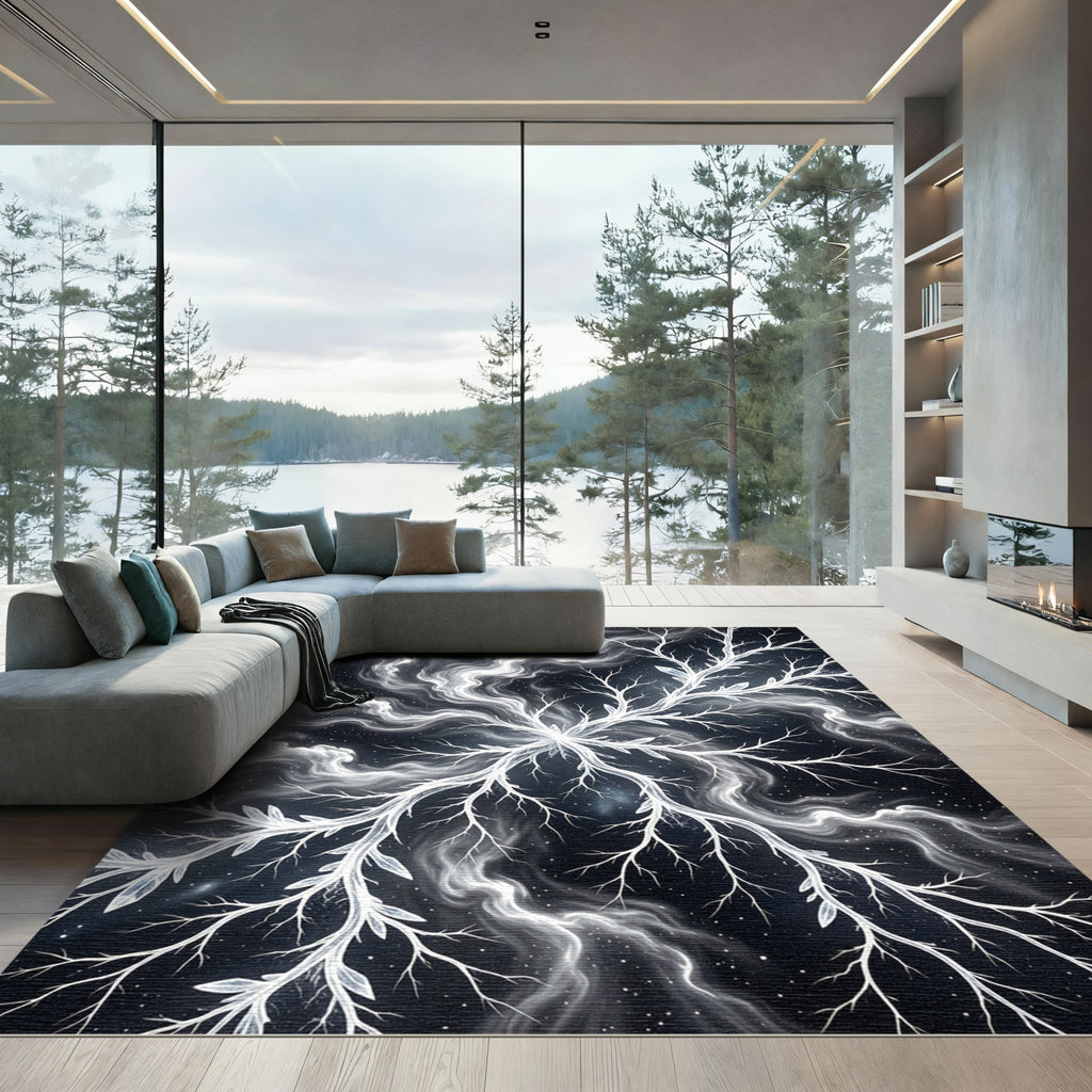 Ethereal Celestial White Branch Nebula Rug