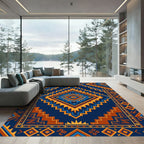 Navajo Blue Geometric Diamond Zigzag Rug