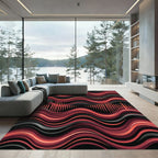 Crimson Orange Abstract Sound Wave Ripple Rug