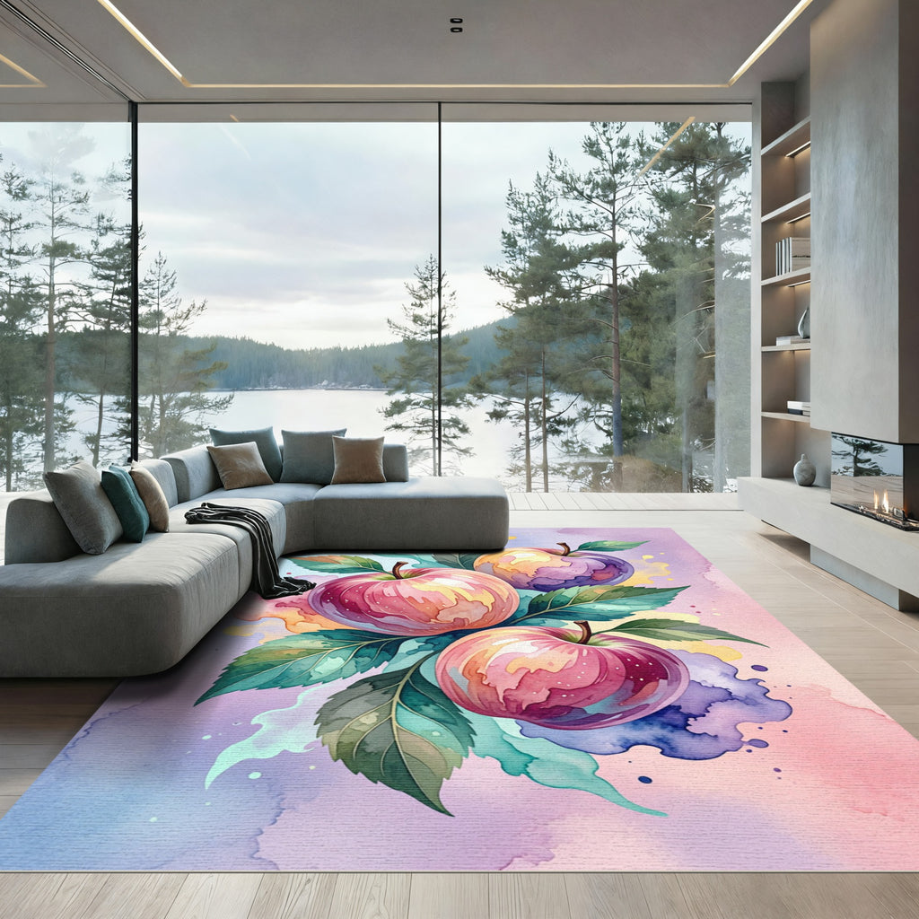 Watercolor Apple Orchard Fruit Composition Rug