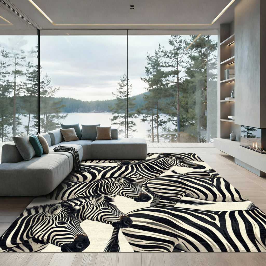 Bold Monochrome African Zebra Stripe Rug