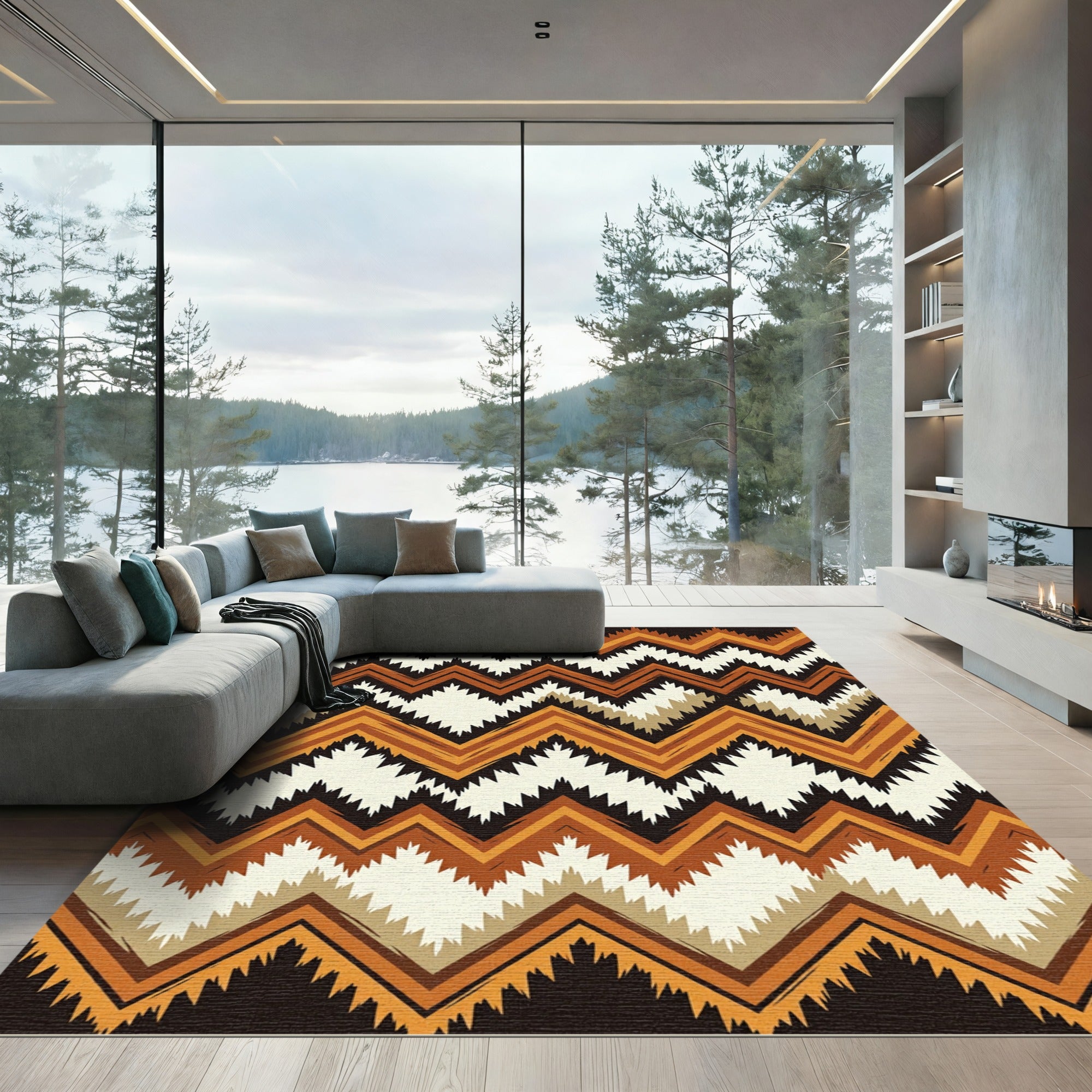 Earthy Zigzag Terracotta Ochre Geometric Rug