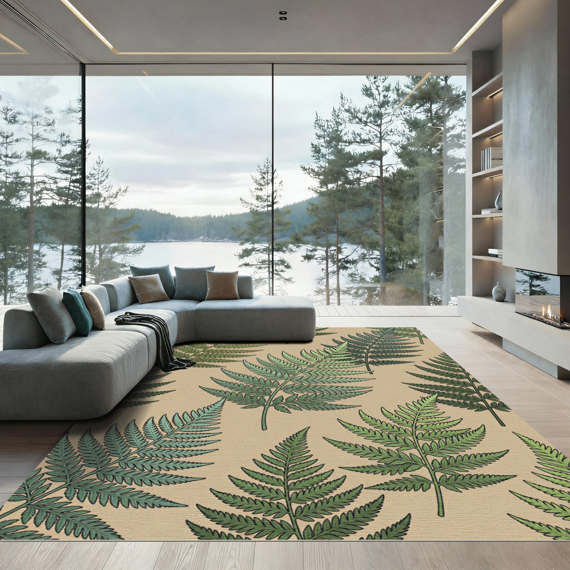 Earthy Tan Fern Frond Repeat Rug