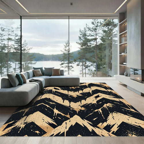 Black and Gold Distressed Chevron Rug