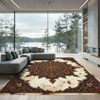 Ornate Amber Ochre Floral Medallion Rug