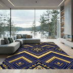 Navy and Gold Geometric Zigzag Diamond Rug