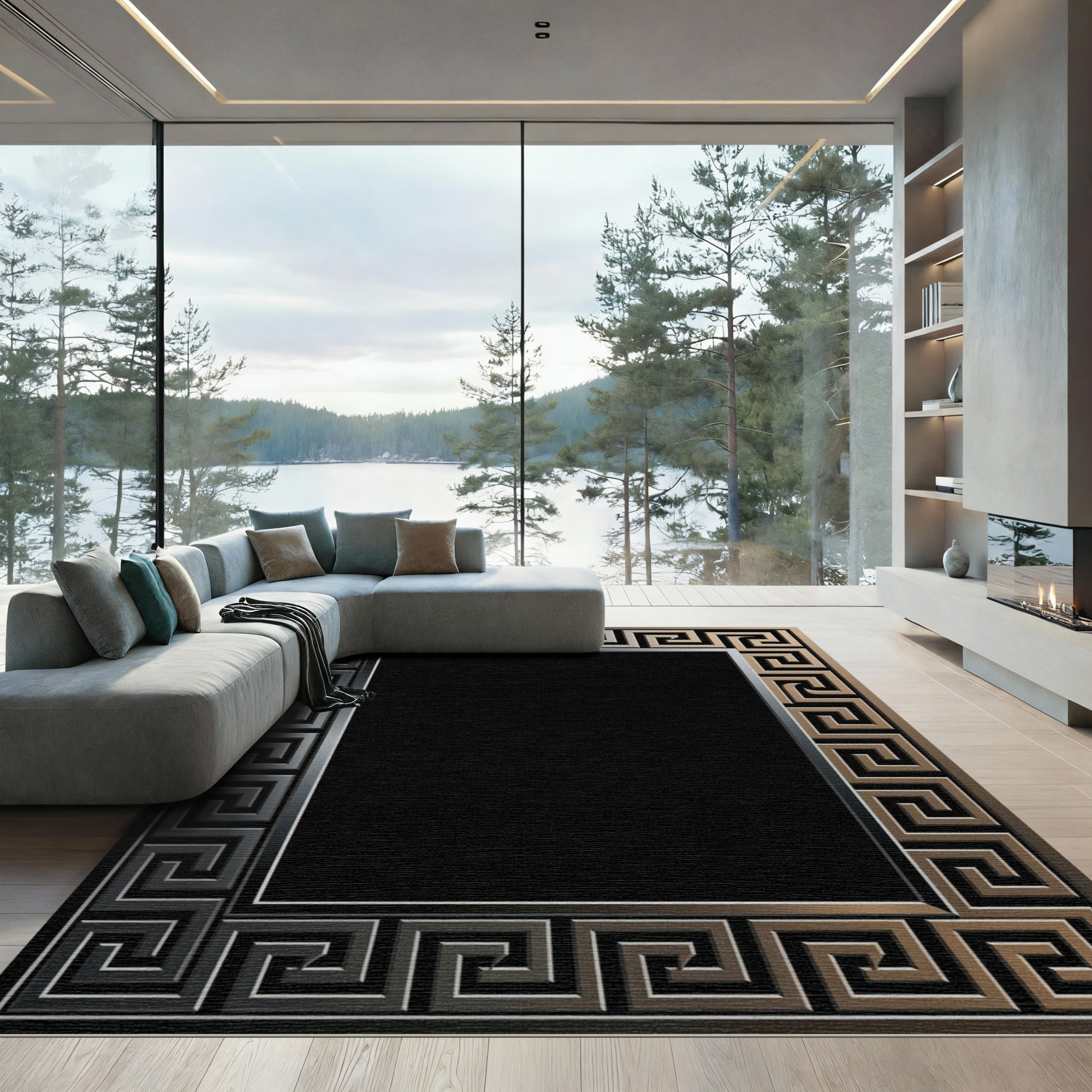 Metallic Greek Key Frame Rug