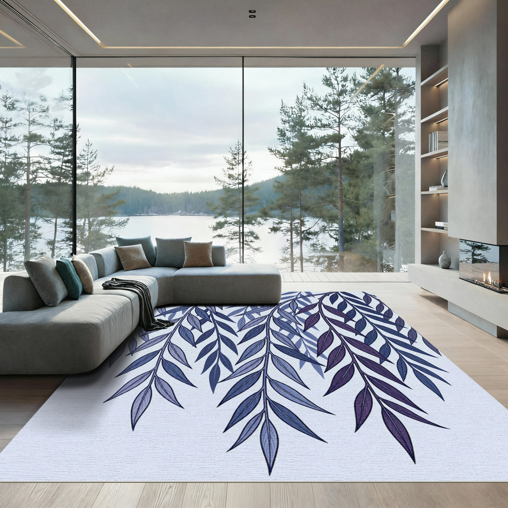 Indigo Blue Willow Leaf Branch Rug