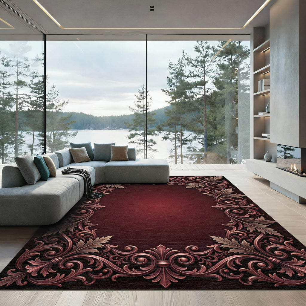 Ornate Rococo Vine Border Rug