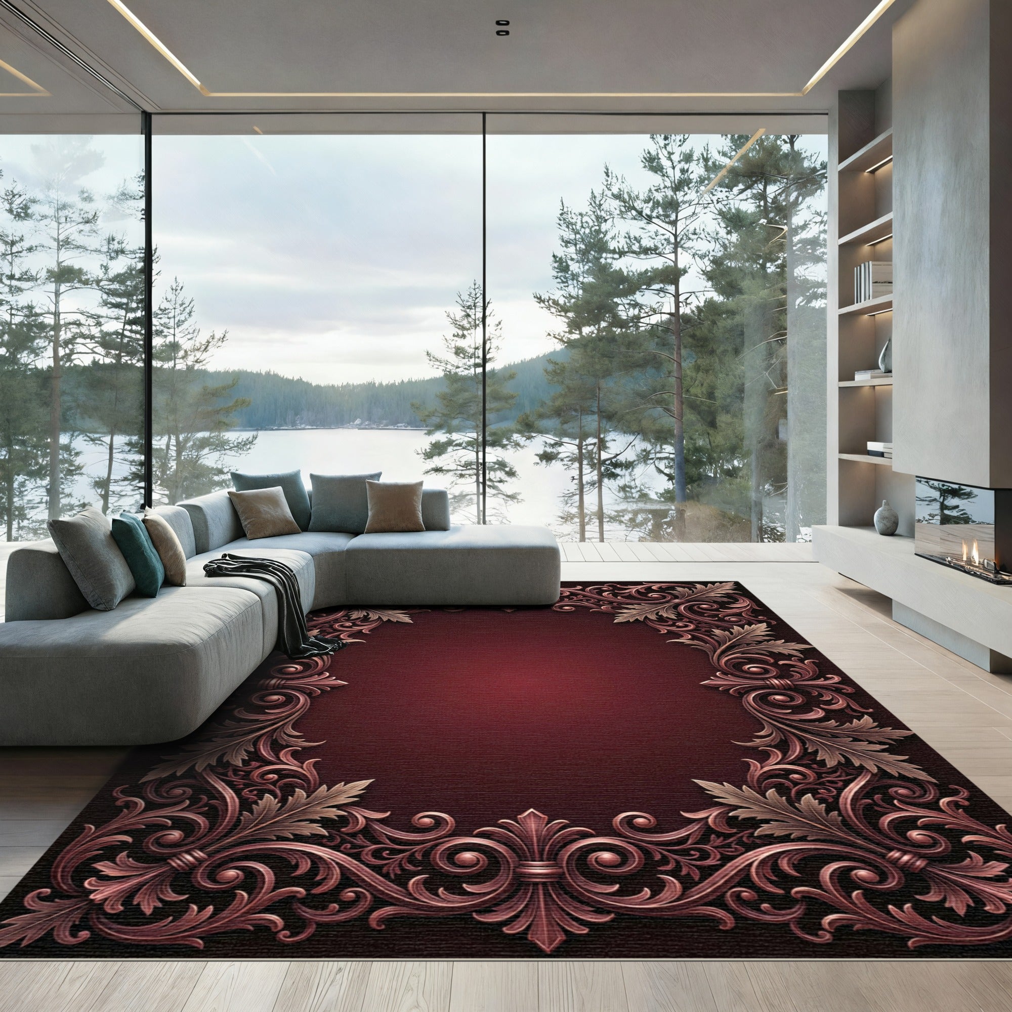 Ornate Rococo Vine Border Rug