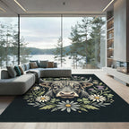 Highland Bull Floral Meadow Wall Art Rug