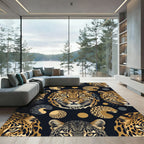 Gold Leopard Face and Spot Illustration Rug