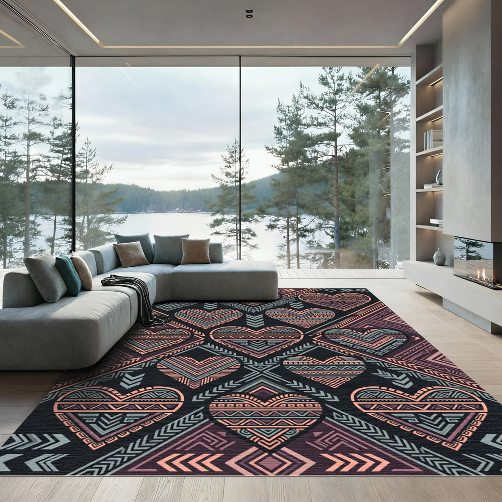 Geometric Heart Tribal Boho Tapestry Rug