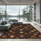 Brown Geometric Diamond Grid Texture Rug