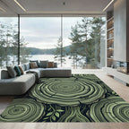 Green Wood Grain Rings Pattern Rug