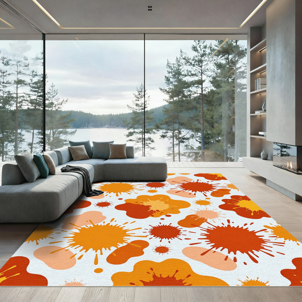 Retro Vibrant Orange Abstract Splash Rug