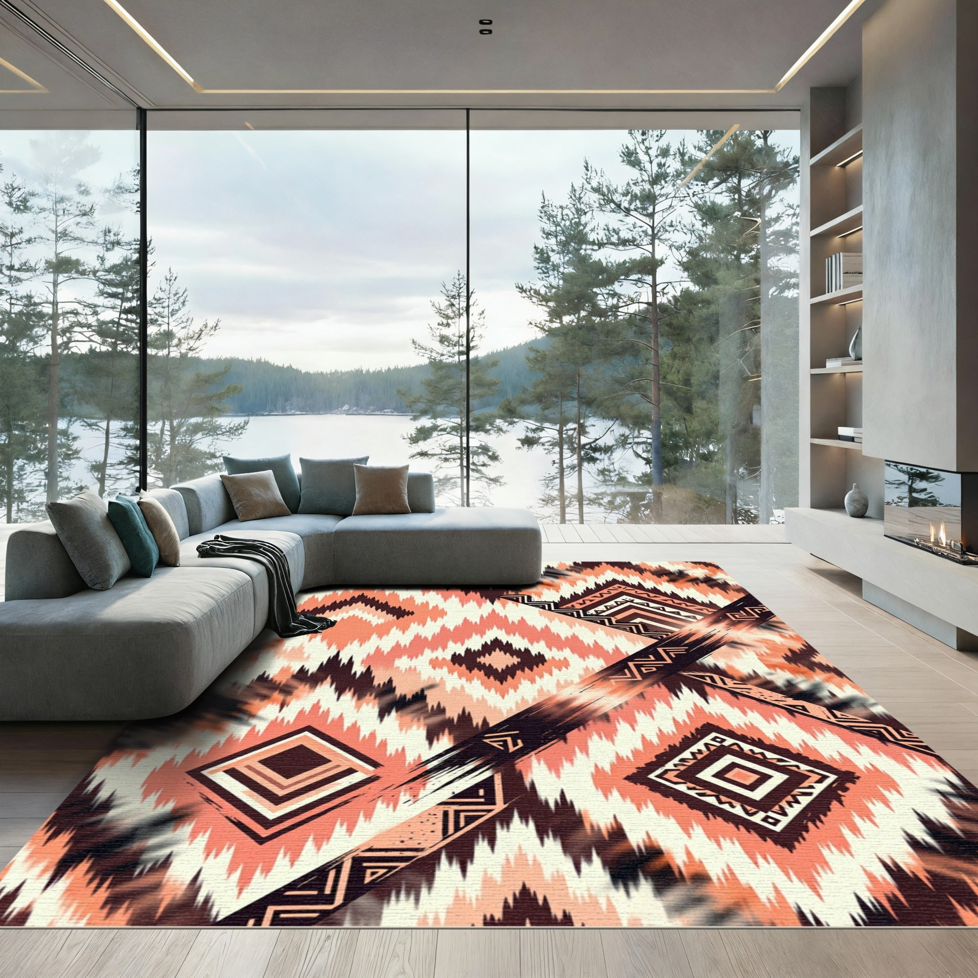 Earthy Terracotta Geometric Abstract Diamond Rug