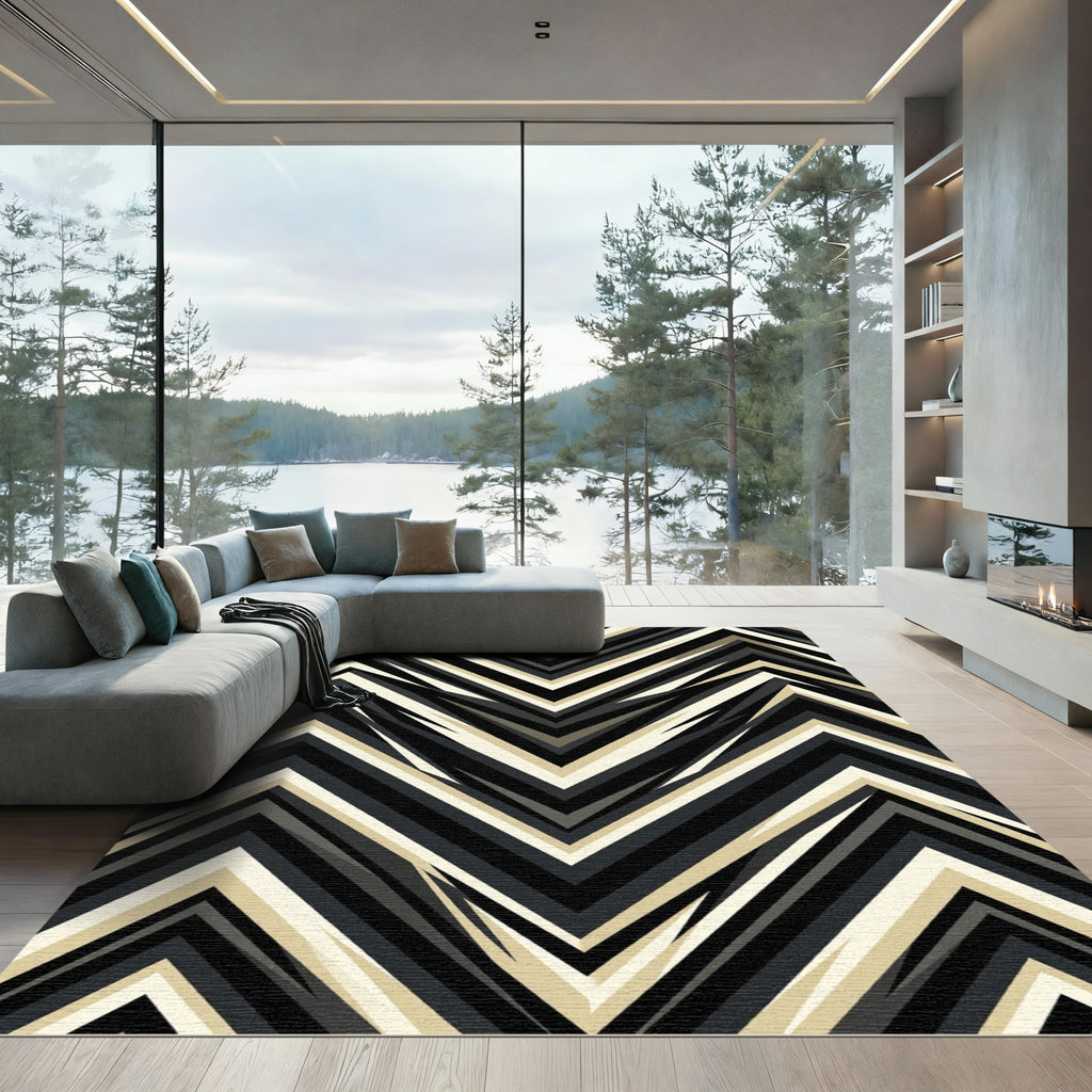 Bold Black Cream Jagged Chevron Rug