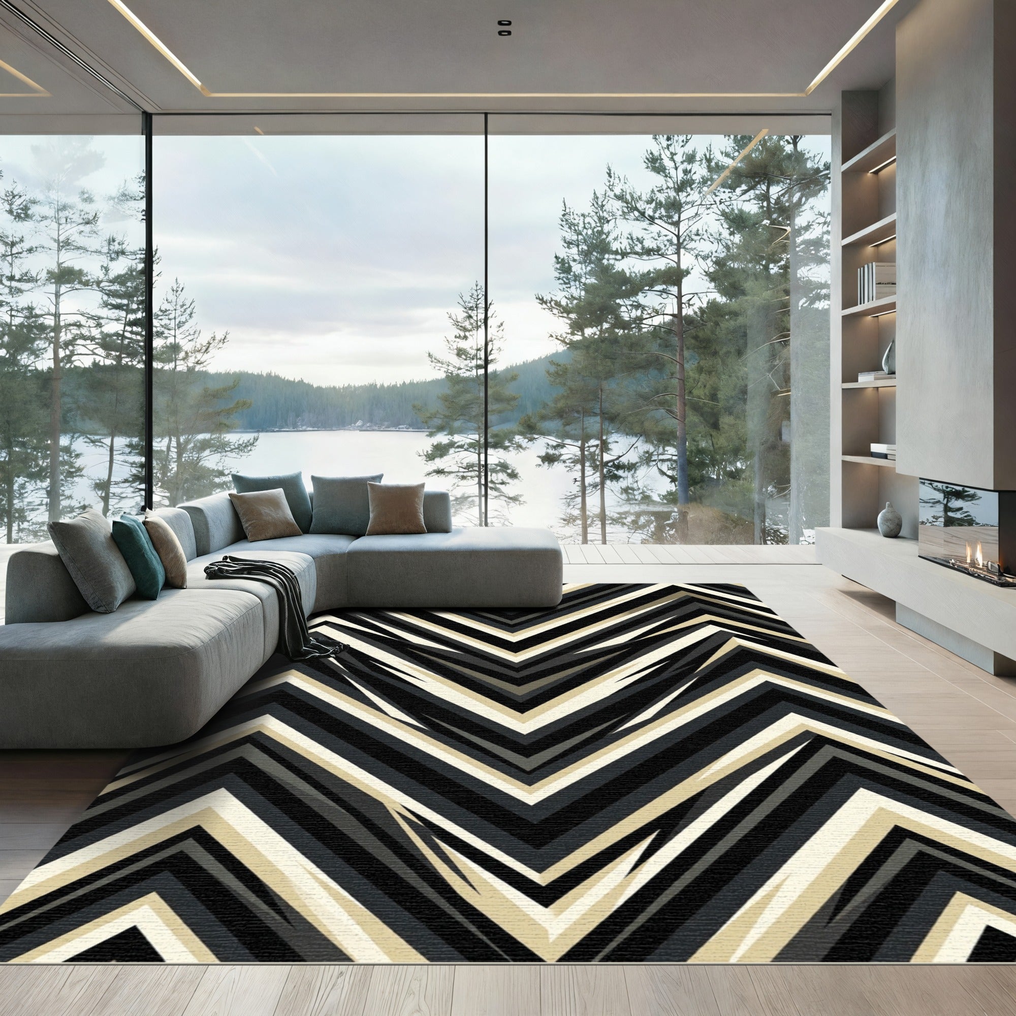 Bold Black Cream Jagged Chevron Rug