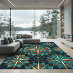 Teal and Amber Celestial Compass Mandala Rug